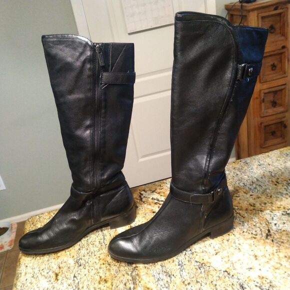 Circa Joan & David Knee High Black Leather Riding Boots Zip Up Women's Sz 8.5 M - Picture 8 of 14